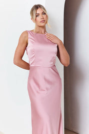 In The Style Rose Pink Satin Cowl Back Maxi Dress