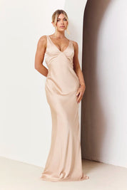 In The Style Light Gold Satin Twist Back Maxi Dress