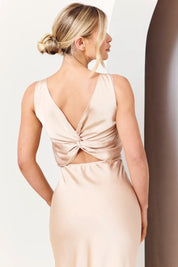 In The Style Light Gold Satin Twist Back Maxi Dress