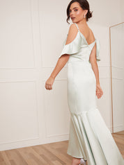 Petite Satin Cami Ruffle Strap Bodycon Dress in Mint