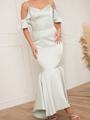 Petite Satin Cami Ruffle Strap Bodycon Dress in Mint