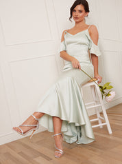 Petite Satin Cami Ruffle Strap Bodycon Dress in Mint