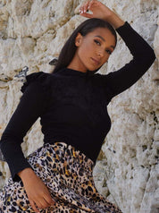 Broderie Trim Knitted Jumper in Black