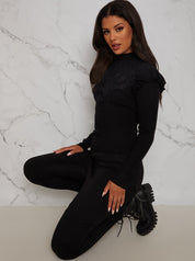 Broderie Trim Knitted Jumper in Black