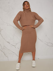 Knitted Maxi Skirt in Camel