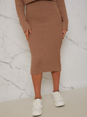 Knitted Maxi Skirt in Camel
