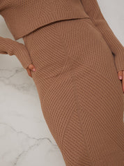 Knitted Maxi Skirt in Camel
