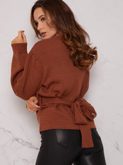 V Neck Wrap Jumper in Tan