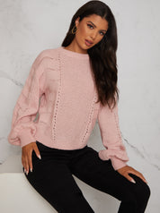 Pointelle Knitted Jumper in Blush