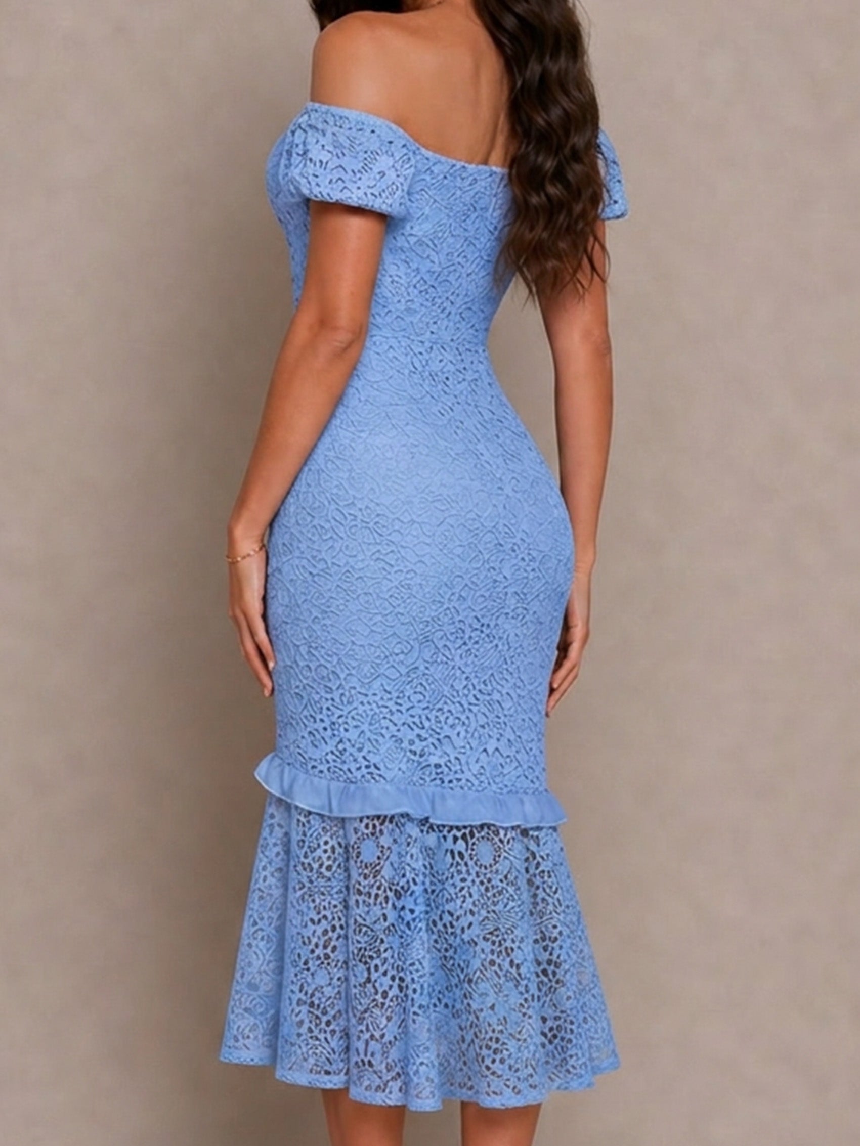 Bardot Premium Lace Peplum Midi Dress in Blue