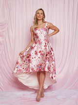 Sleeveless Floral Dip Hem Dress in Pink