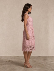 One Shoulder Premium Lace Midi Dress in Blush