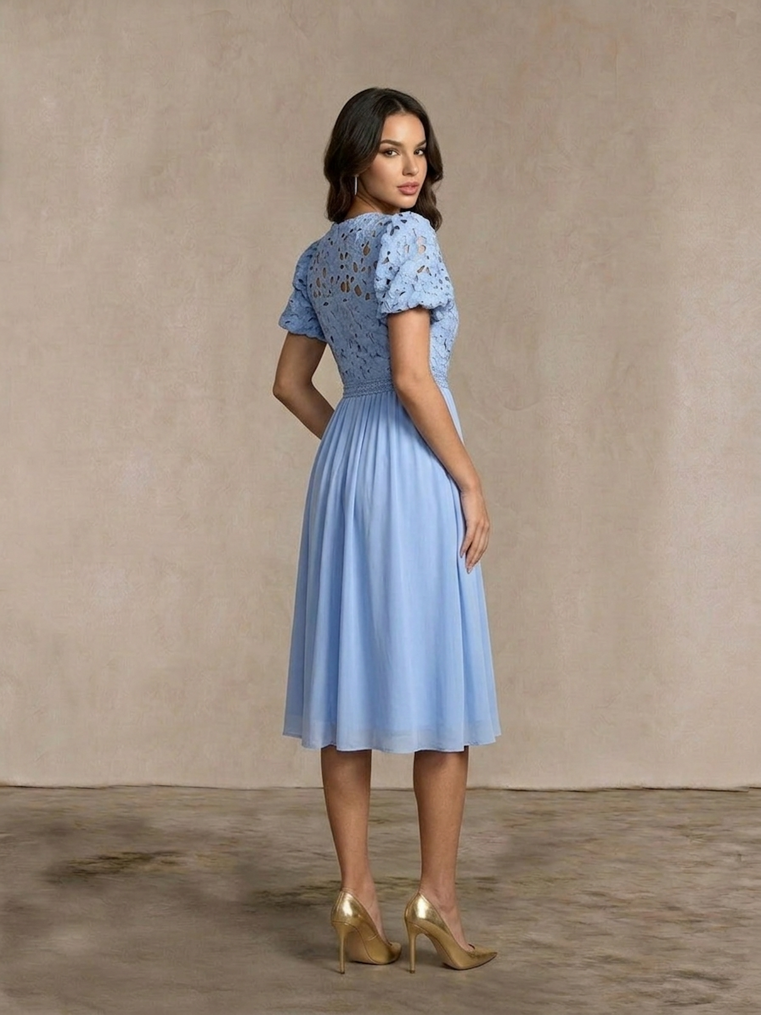 Puff Sleeve Premium Lace Midi Dress in Blue | Chi Chi London UK Puff Sleeve Premium Lace Midi Dress in Blue | Chi Chi London UK