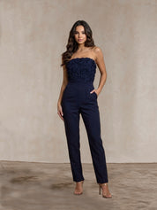 3D Floral Bandeau Jumpsuit in Navy