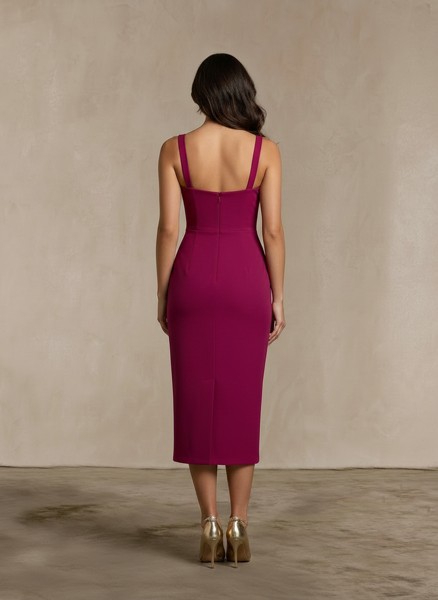 Bodice Detail Midi Dress In Purple