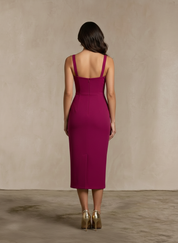 Bodice Detail Midi Dress In Purple