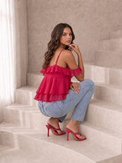 Asymmetric Ruffle Detail Top in Pink