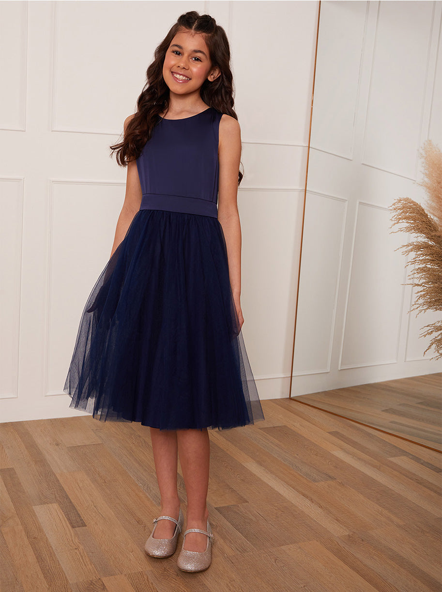 Older Girls Sleeveless Midi Dress in Navy