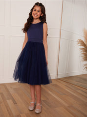 Older Girls Sleeveless Midi Dress in Navy