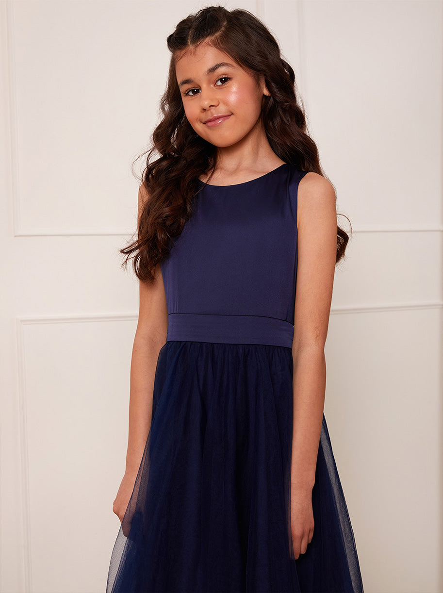 Older Girls Sleeveless Midi Dress in Navy