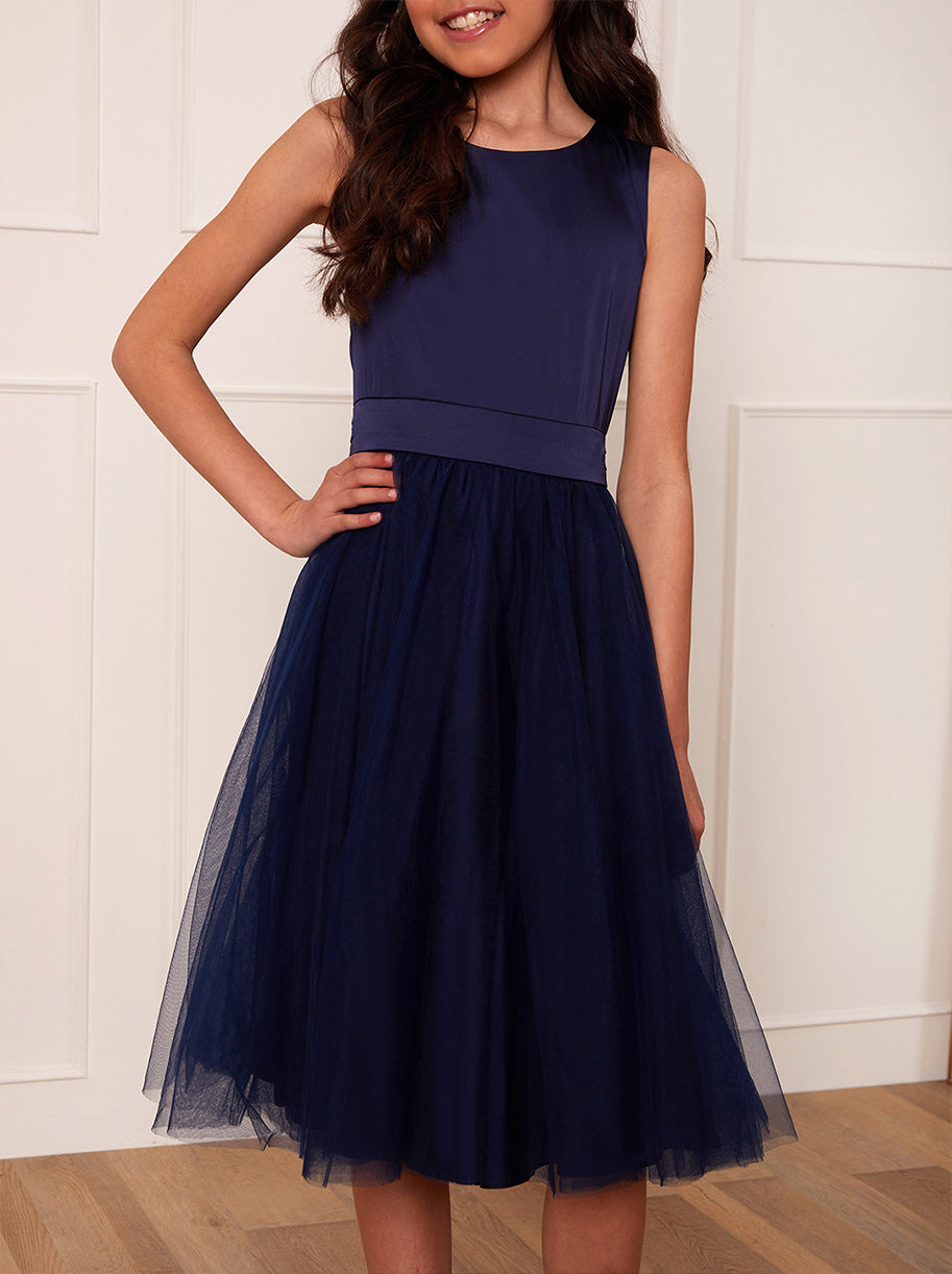 Older Girls Sleeveless Midi Dress in Navy