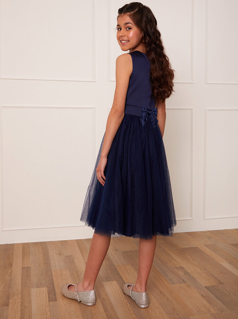 Older Girls Sleeveless Midi Dress in Navy