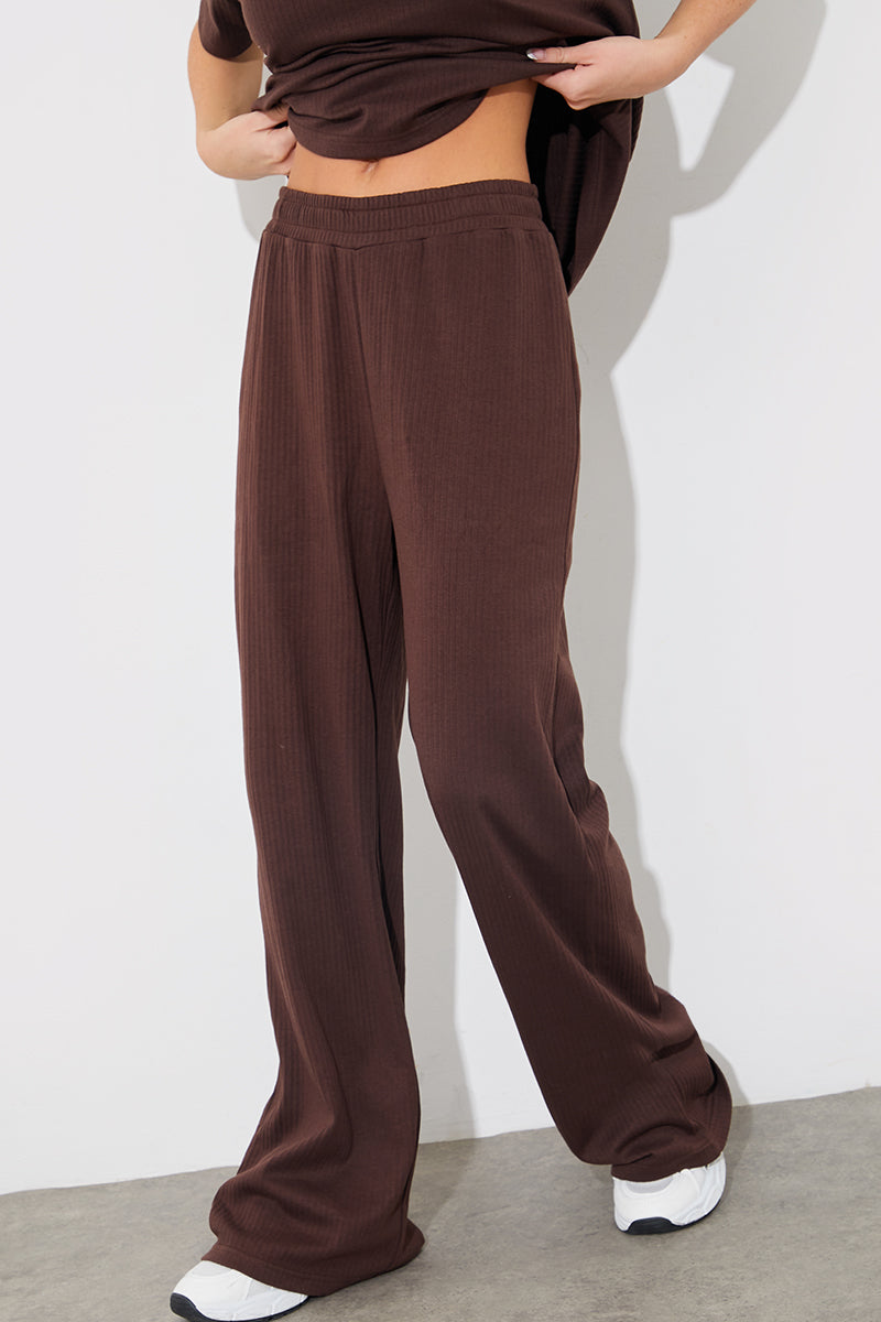 V Neck T Shirt And Wide Leg Trouser Set