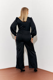 Twist Front Detail Wide Leg Satin Jumpsuit