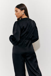 Twist Front Detail Wide Leg Satin Jumpsuit