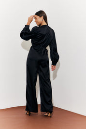 Twist Front Detail Wide Leg Satin Jumpsuit