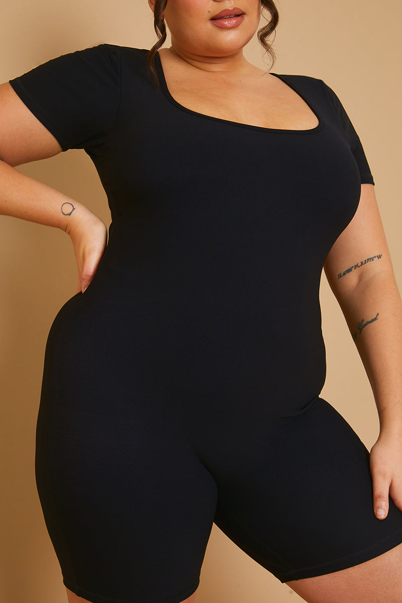 Built-In Bra Short Sleeve Sculpt and Control Short Unitard