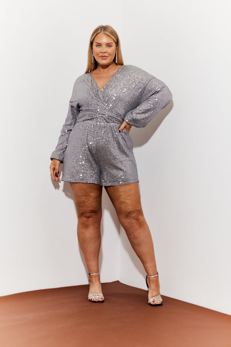 Sequin Multi Front Knot Playsuit