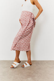 Maternity Floral Print Wrap Front Midi Skirt