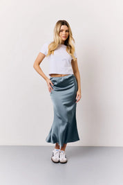 In The Style Satin Midaxi Skirt in Petrol Blue