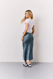 In The Style Satin Midaxi Skirt in Petrol Blue