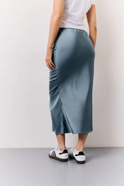 In The Style Satin Midaxi Skirt in Petrol Blue
