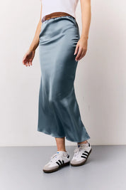 In The Style Satin Midaxi Skirt in Petrol Blue
