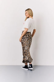 In The Style Leopard Print Satin Midaxi Skirt in Brown