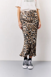 In The Style Leopard Print Satin Midaxi Skirt in Brown