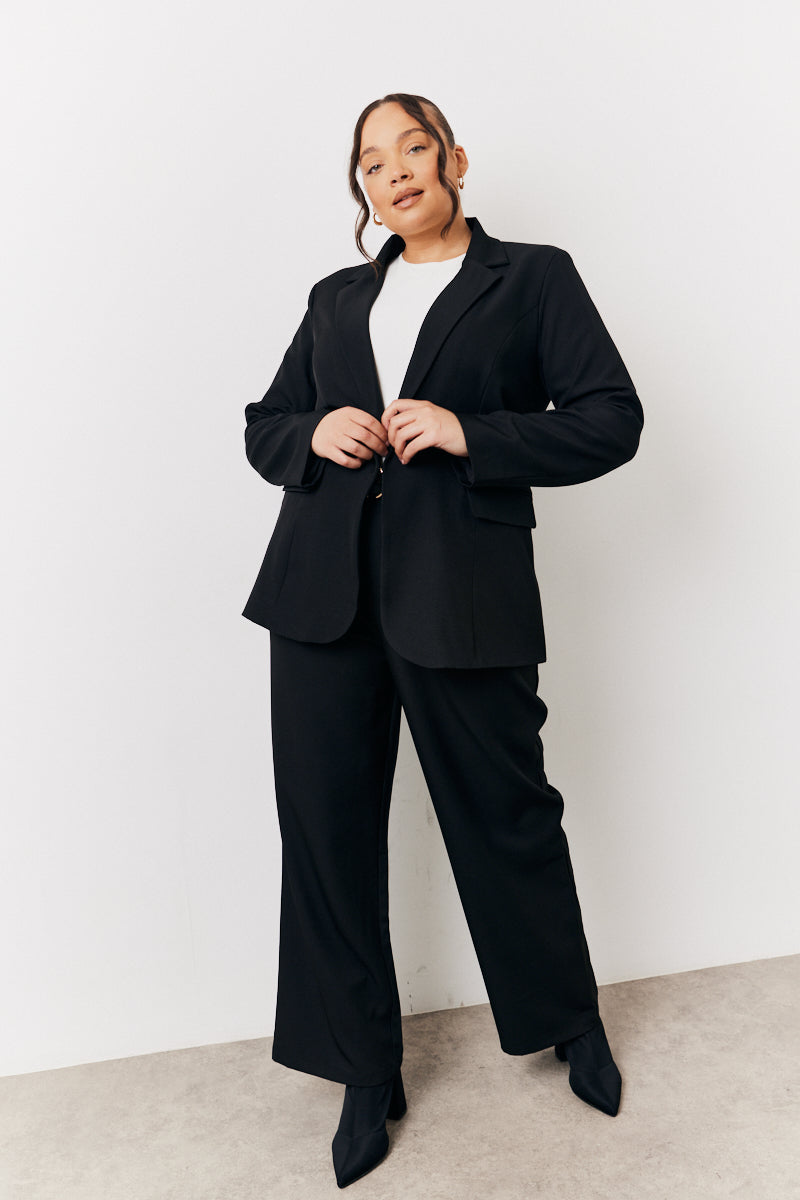 Black Elasticated Waist Wide Leg Trouser