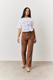 In The Style Faux Suede Straight Leg Trouser in Tan