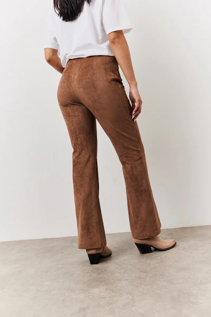 In The Style Faux Suede Straight Leg Trouser in Tan