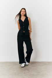 Elasticated Mid Rise Wide Leg Trouser