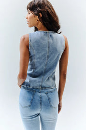 In The Style Denim Crew Neck Waistcoat in  Blue