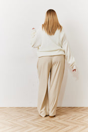 Beige Waistband Detail Tailored Trouser