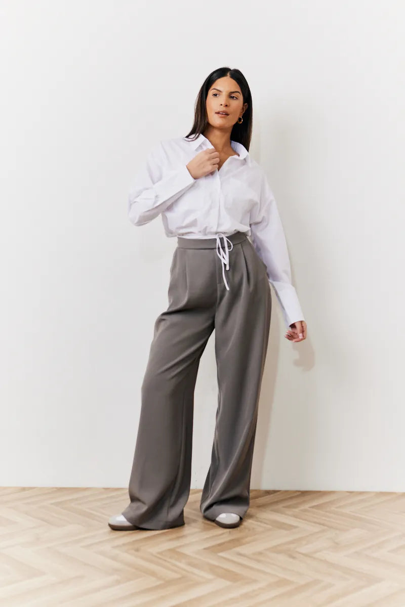 In The Style Waistband Detail Tailored Trouser in Grey