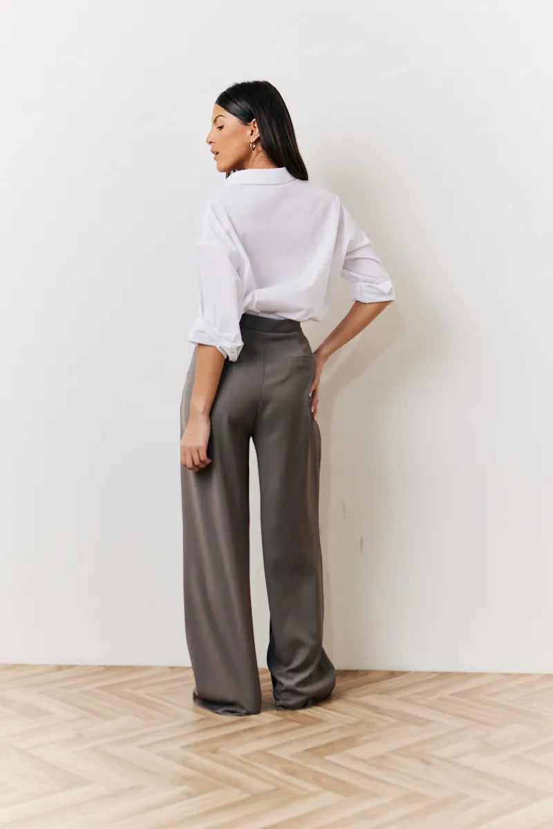 In The Style Waistband Detail Tailored Trouser in Grey
