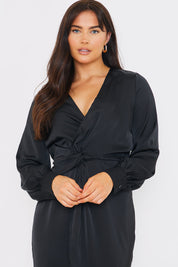 Satin Twist Waist Midi Dress