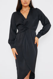 Satin Twist Waist Midi Dress