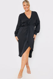 Satin Twist Waist Midi Dress